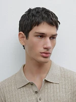 Cotton and linen blend knit polo sweater