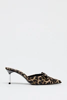 ANIMAL PRINT BOW HIGH HEEL MULES