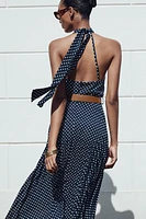 POLKA DOT MIDI HALTER DRESS WITH BELT