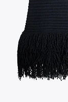 ROBE EN MAILLE QUADRILLÉE À FRANGES