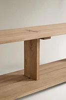ELM WOOD SHELVING UNIT WITH TWO SHELVES