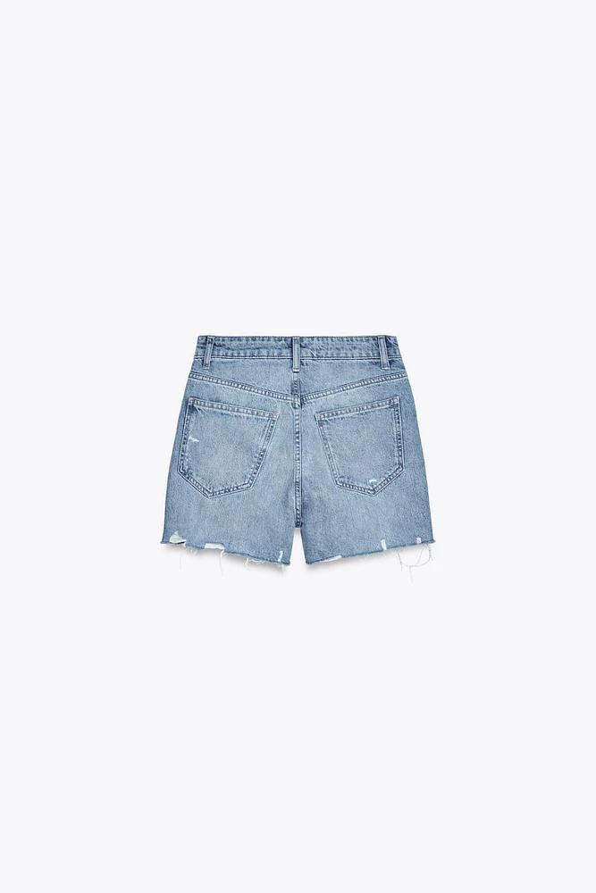 HIGH-RISE CROSS WAIST MOM FIT TRF DENIM SHORTS