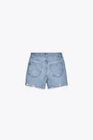 HIGH-RISE CROSS WAIST MOM FIT TRF DENIM SHORTS