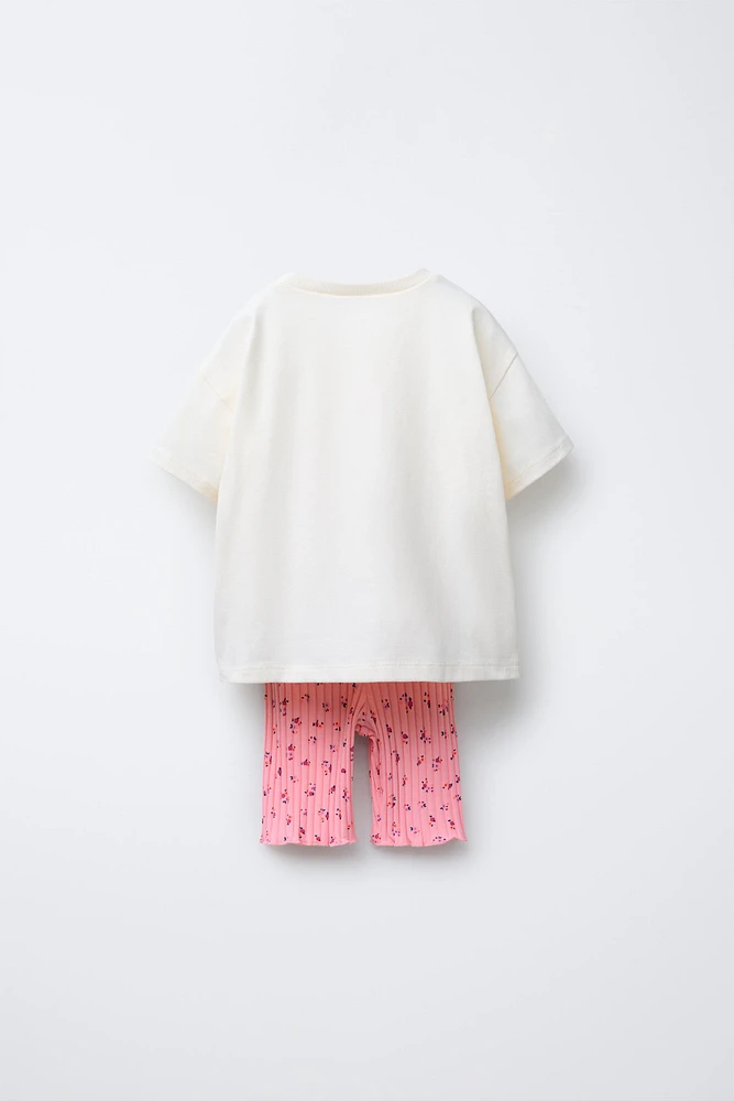 T-SHIRT AND RIBBED CYCLING LEGGINGS JOGGING SET
