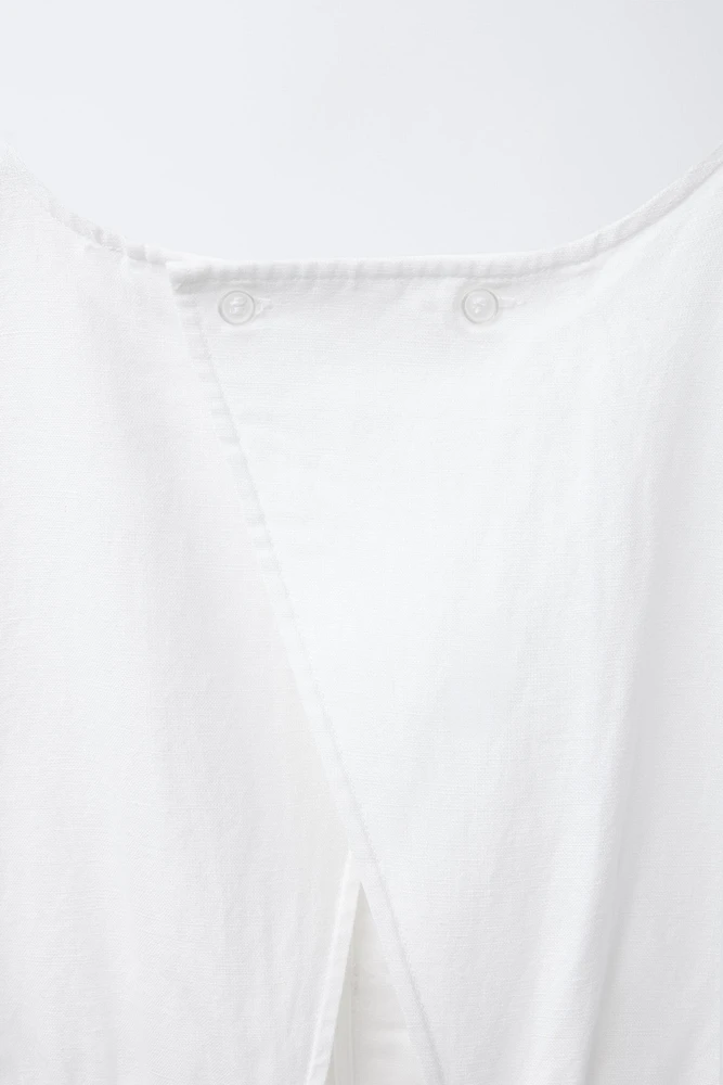 BOW DETAIL LINEN SHORT JUMPSUIT