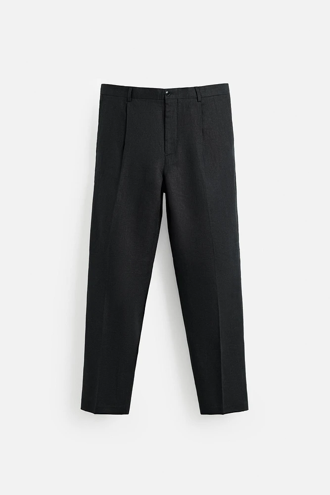 100% LINEN PLEATED PANTS