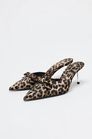 ANIMAL PRINT BOW HIGH HEEL MULES