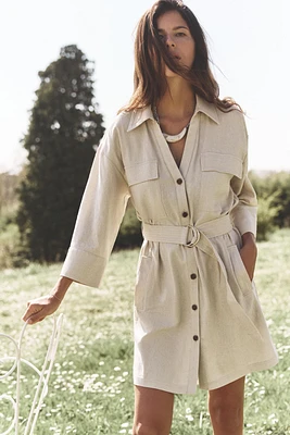 BELTED LINEN MINI DRESS