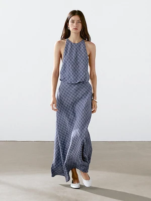 Robe longue à carreaux dos fantaisie