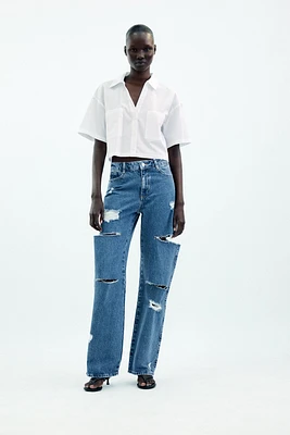Z1975 MID-RISE STRAIGHT CUT OUTS RIPPED JEANS