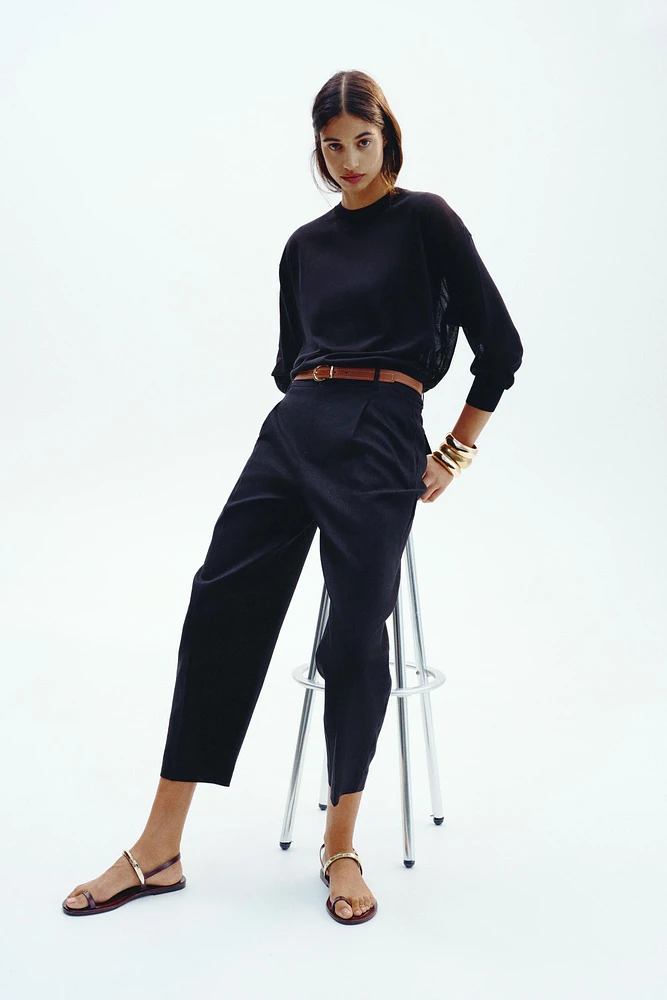 LINEN STRAIGHT LEG PANTS WITH BELT