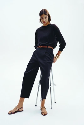 LINEN STRAIGHT LEG PANTS WITH BELT