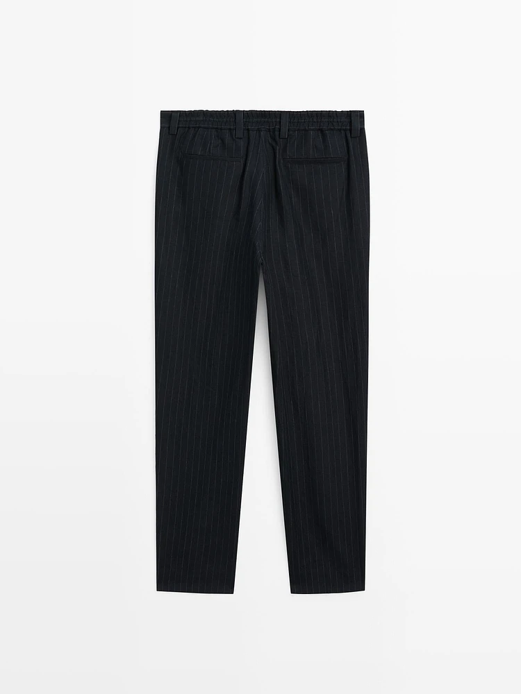 Pantalon à rayures 100 % lin