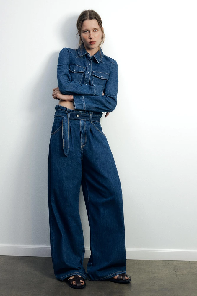 TRF HIGH-WAISTED PAPERBAG BELT JEANS