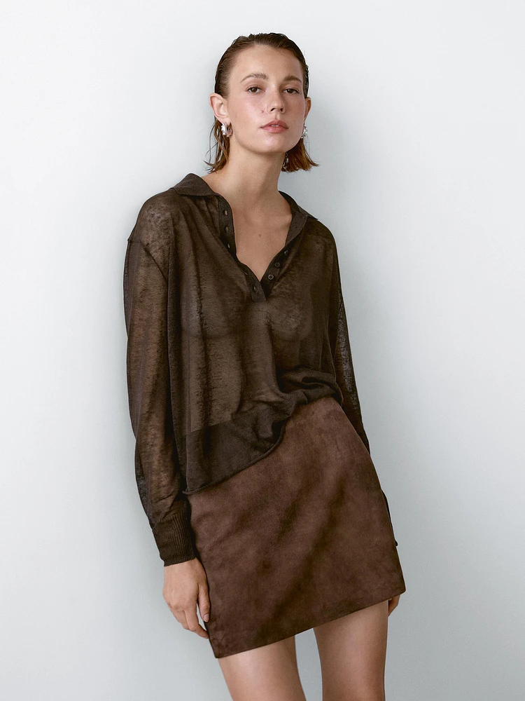 Linen blend semi-sheer knit sweater