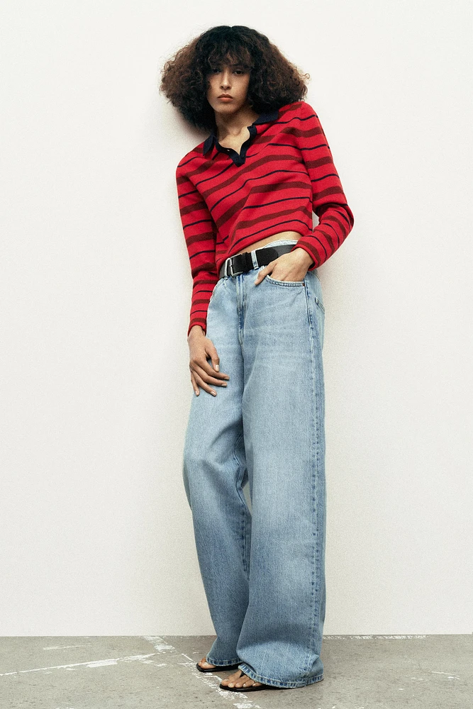 STRIPED KNIT POLO SWEATER