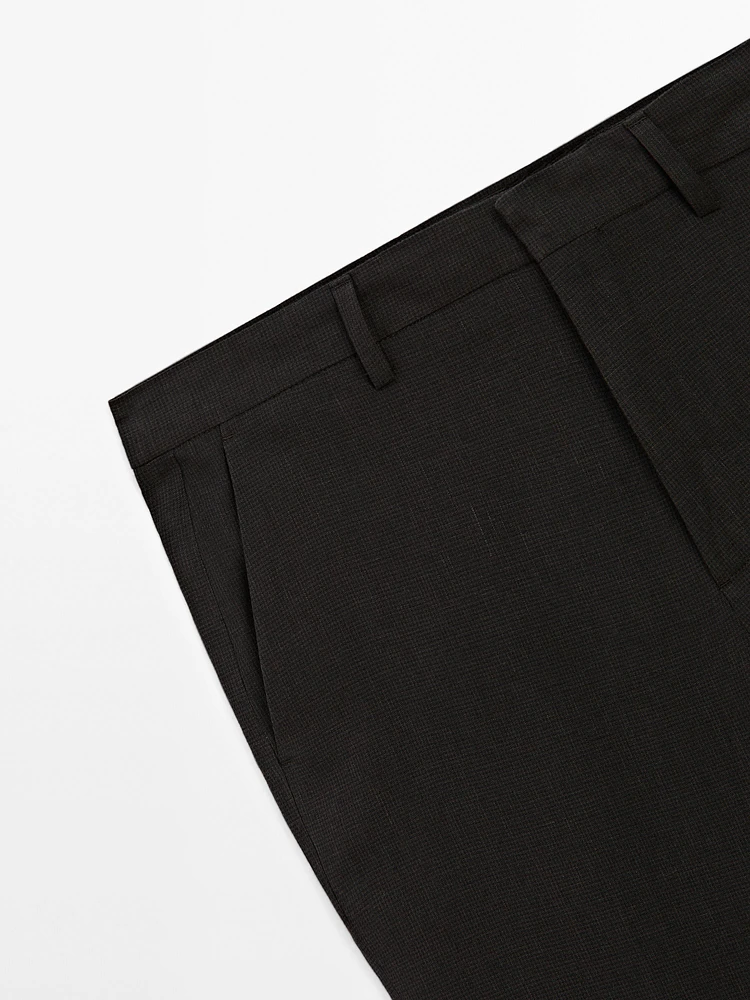 100% linen houndstooth trousers