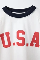 TEXT PRINT T-SHIRT WITH TRIM DETAIL