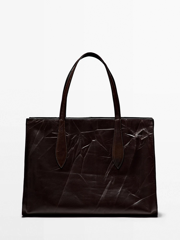 Grand sac effet craquelé en cuir nappa