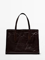 Grand sac effet craquelé en cuir nappa