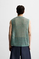 GILET SANS MANCHES EN MAILLE AJOURÉE