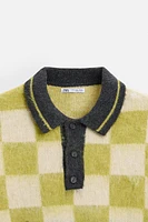 TEXTURED PLAID KNIT POLO SHIRT