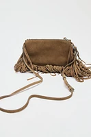MINI SAC BANDOULIÈRE EN CROÛTE DE CUIR À FRANGES