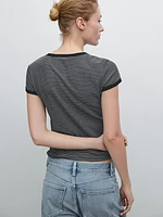 Contrast ribbed striped cotton T-shirt