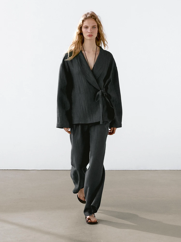 Pantalon large lin mélangé