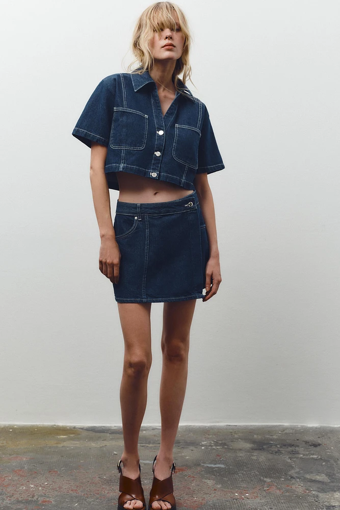 Z1975 JUPE-CULOTTE CROISÉE EN JEAN