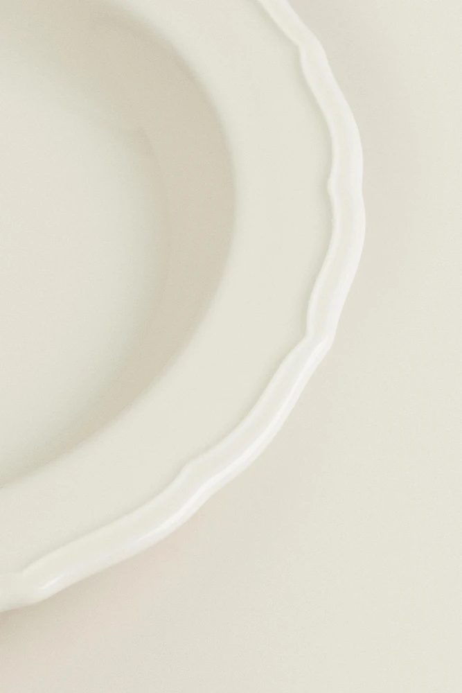 EARTHENWARE SOUP PLATE WITH RAISED-DESIGN EDGE