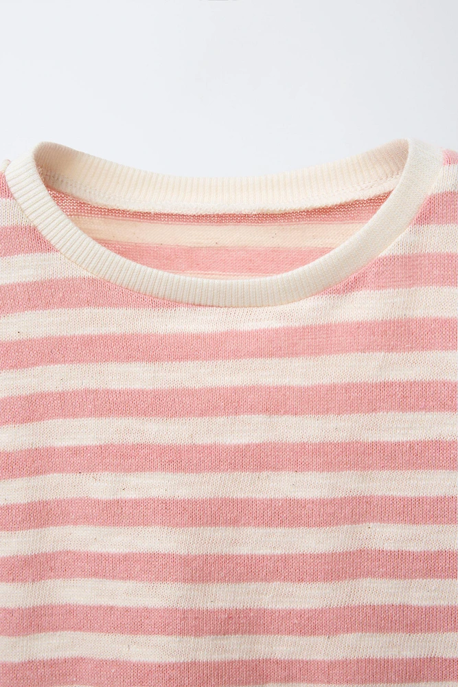 TEXTURED WOVEN STRIPE T-SHIRT
