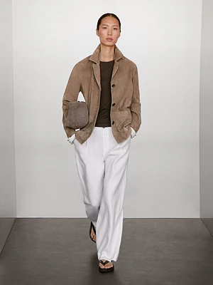 Blazer fluide en cuir finition daim