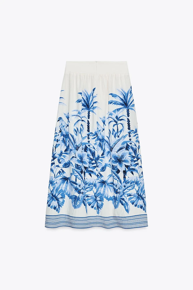 TROPICAL PRINT MIDI SKIRT