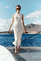 ROBE MIDI EN MAILLE POINTELLE CEINTURE