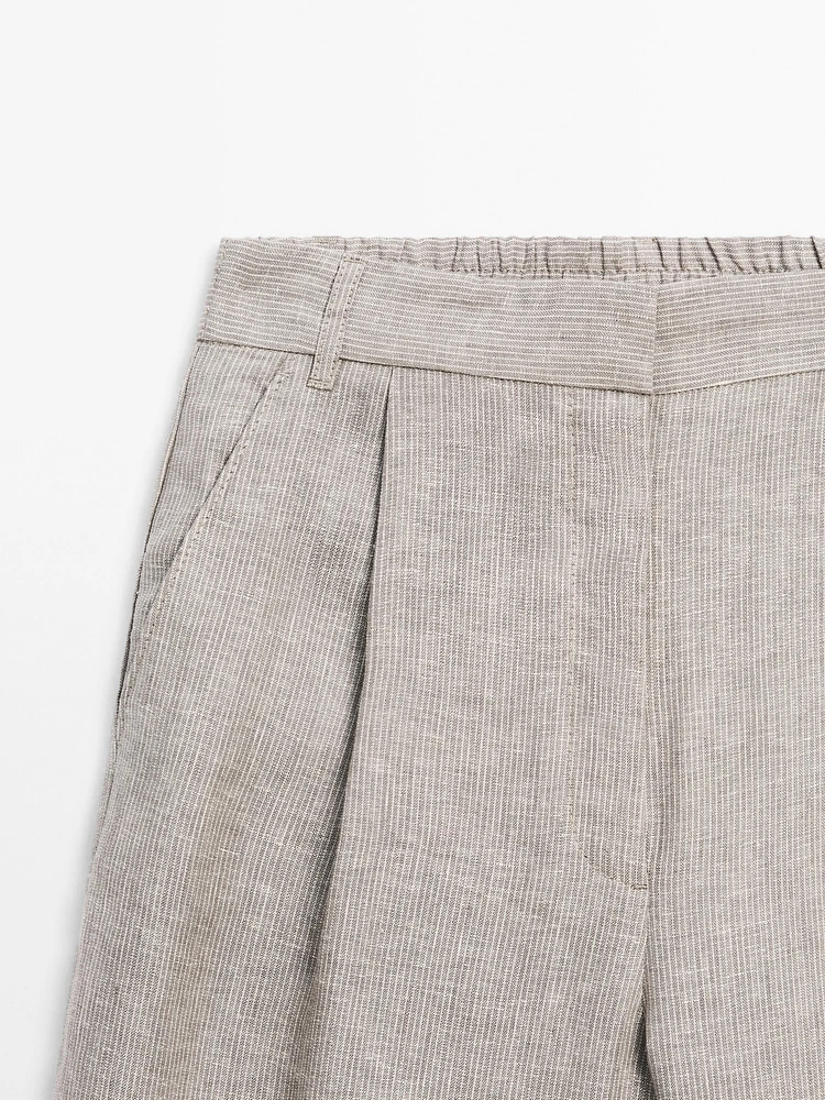 Pinstriped wide-leg linen trousers