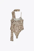 PRINTED TULLE SCARF BODYSUIT