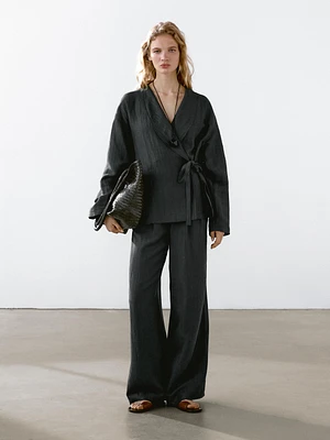 Pantalon large lin mélangé