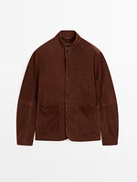 Suede leather stand collar jacket