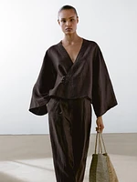 Kimono cache-cœur en lin mélangé
