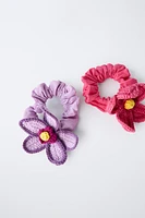 TWO-PACK OF CROCHET FLOWER HAIR TIES