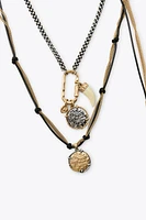 3-PACK OF MEDALLION AND HORN NECKLACES