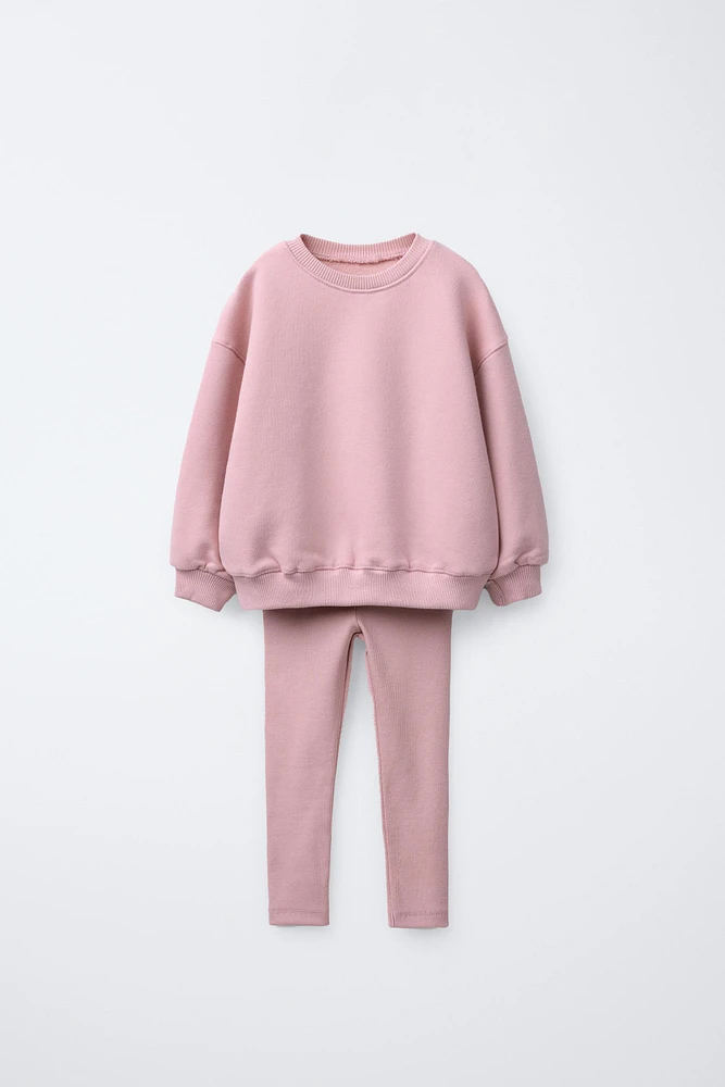 PLAIN SWEATSHIRT AND RIBBED LEGGINGS SET