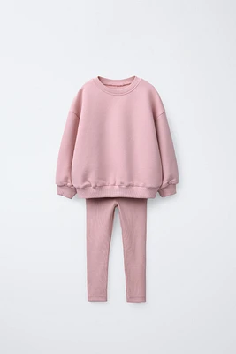 PLAIN SWEATSHIRT AND RIBBED LEGGINGS SET