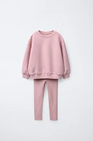 PLAIN SWEATSHIRT AND RIBBED LEGGINGS SET