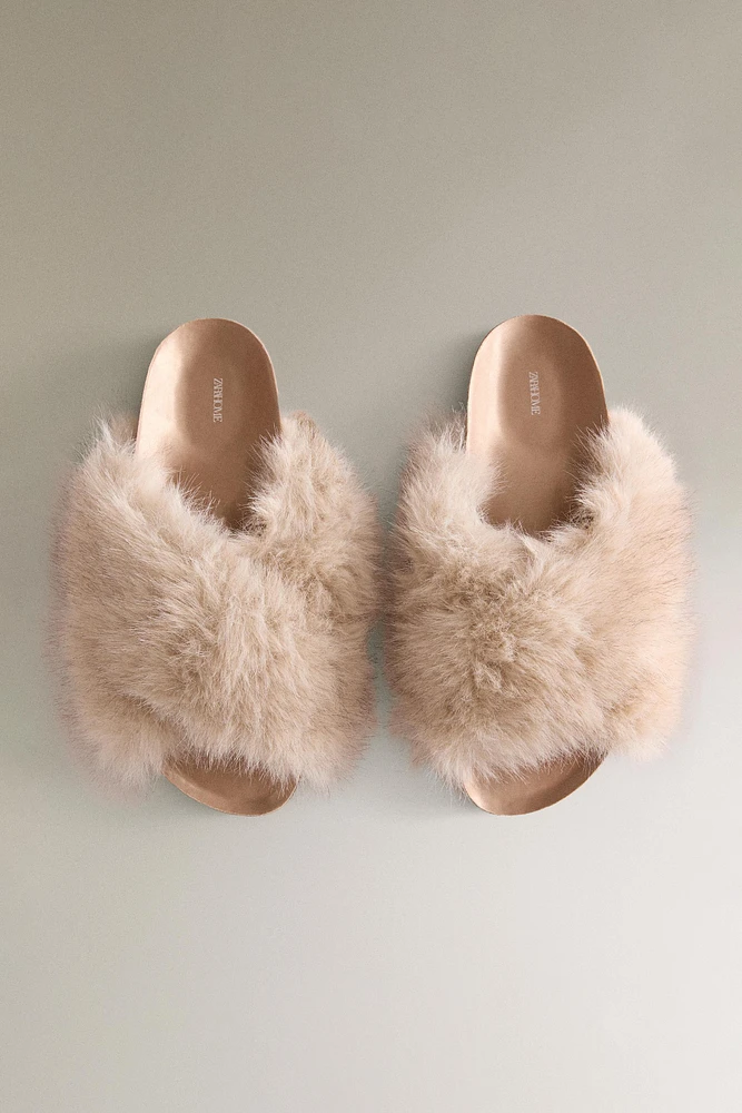 FAUX FUR CRISS-CROSS SANDALS