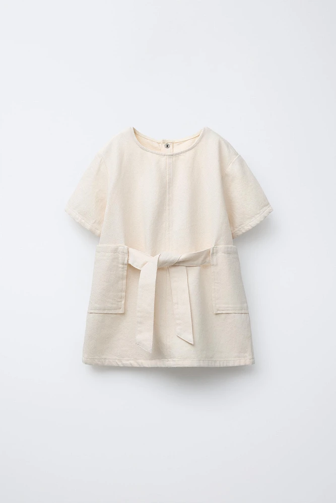 TWILL DRESS WITH TIE BELT