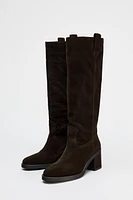 HEELED SUEDE KNEE HIGH BOOTS