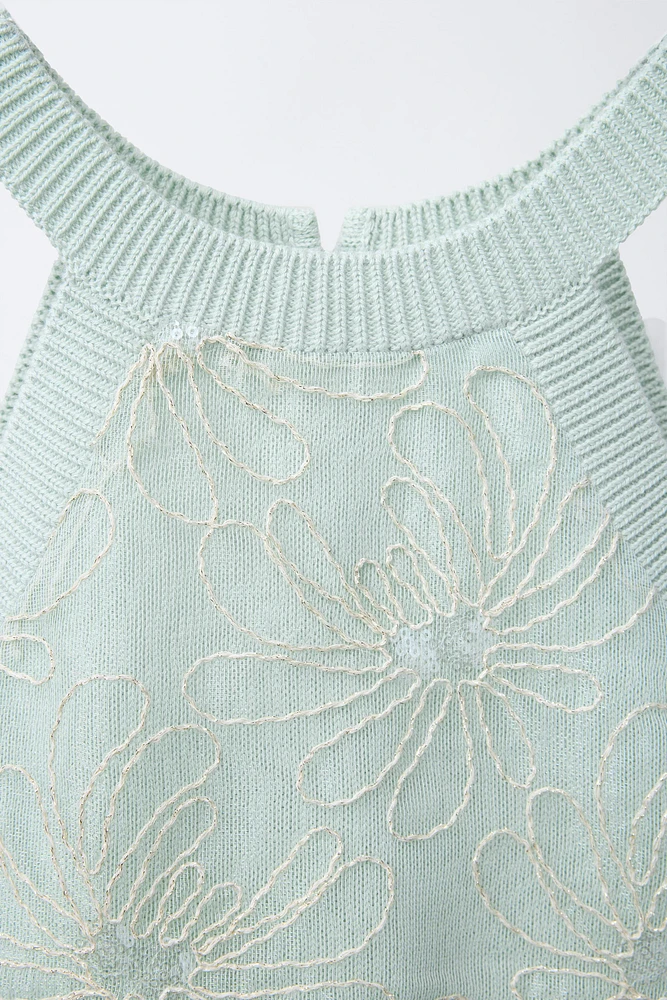 FLORAL KNIT HALTER TOP