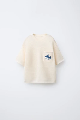 SHARK EMBROIDERED KNIT T-SHIRT